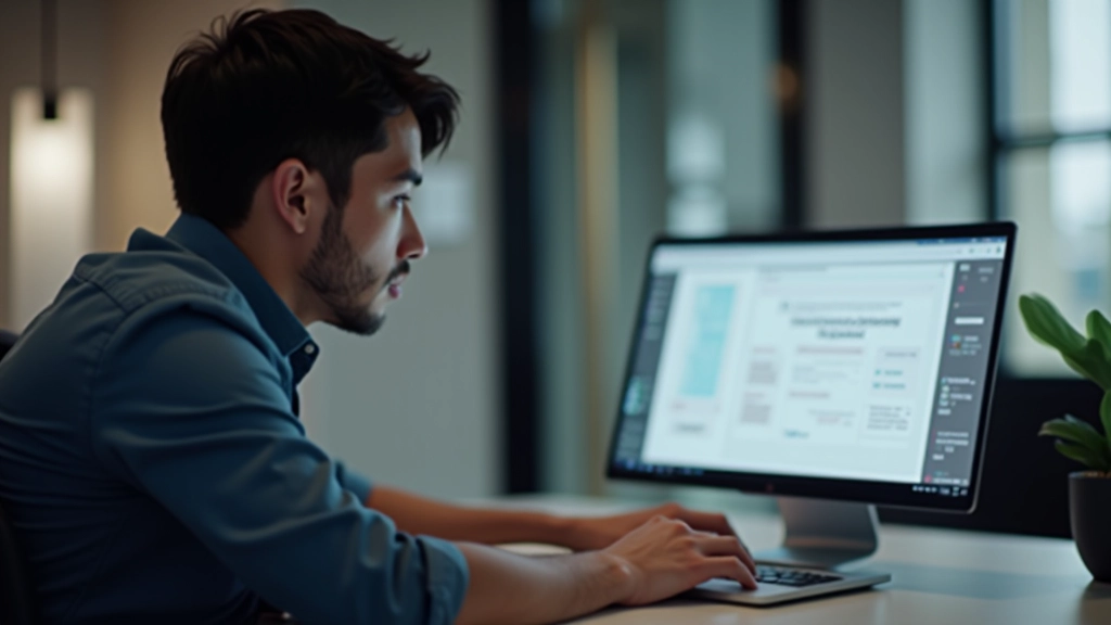Developer's hand pointing at grid columns on computer monitor