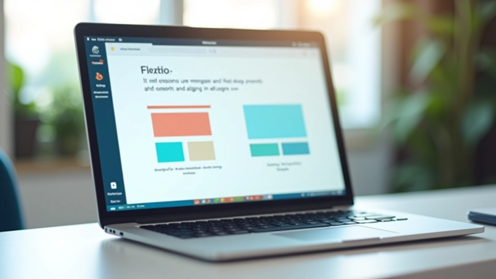 Laptop screen showing Flexbox alignment properties and layout examples