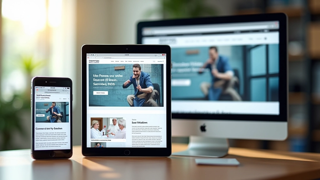 Mobile phone, tablet, and desktop computer displaying the same website with responsive Tailwind CSS design adapting to each screen size